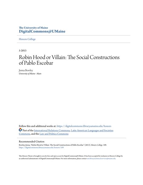 Robin Hood or Villain: The Social Constructions of Pablo Escobar.
